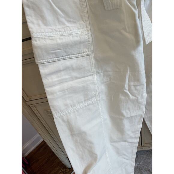 NWT $248 Joie Emerald Cotton Blend Ivory Straight Leg Pants Size 12 Belted - Picture 9 of 13